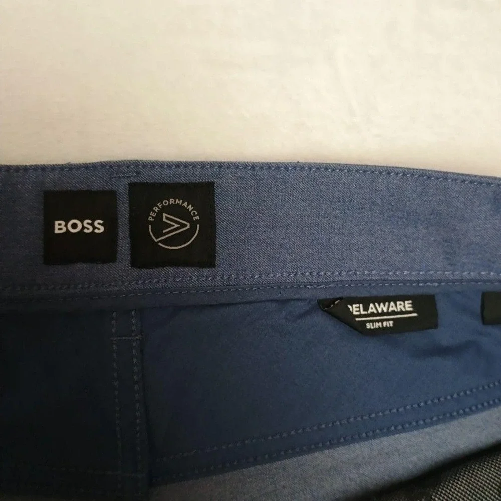 Hugo Boss Pants Men 35x32 Blue Delaware Slim Fit Microfiber Stretch Tapered Work